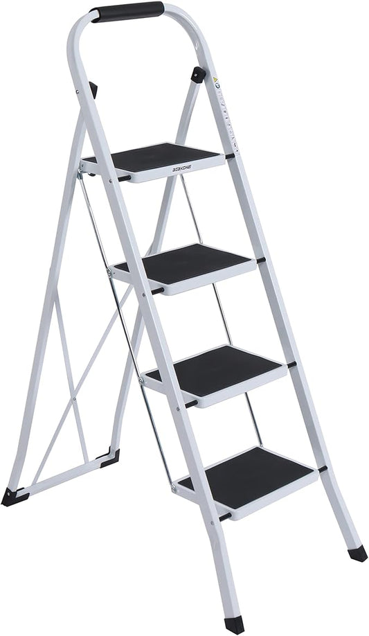 4-Step Ladder Folding Step Stool with Anti Slip Pedal and Handgrip Portable Sturdy Ladder for Home & Office 330 Lbs White