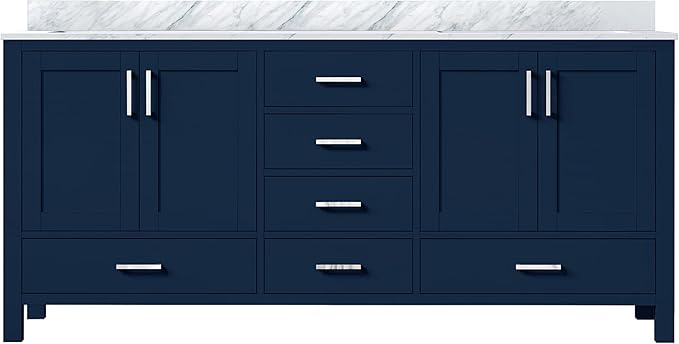 Big Sur 72 in. W x 22 in. D Navy Blue Double Bath Vanity and Carrara Marble Top