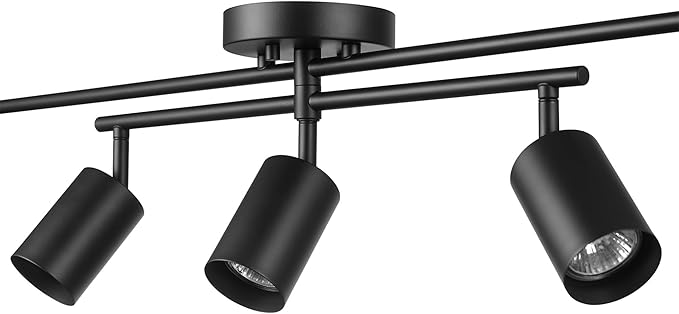 Globe Electric 64000052 5-Light Track Lighting, Center Swivel Bar, Matte Black, Ceiling Light, Track Light Heads, Pivot Shades, Track Ceiling Light, Track Lighting Kit, 5 Bulb Kitchen Light