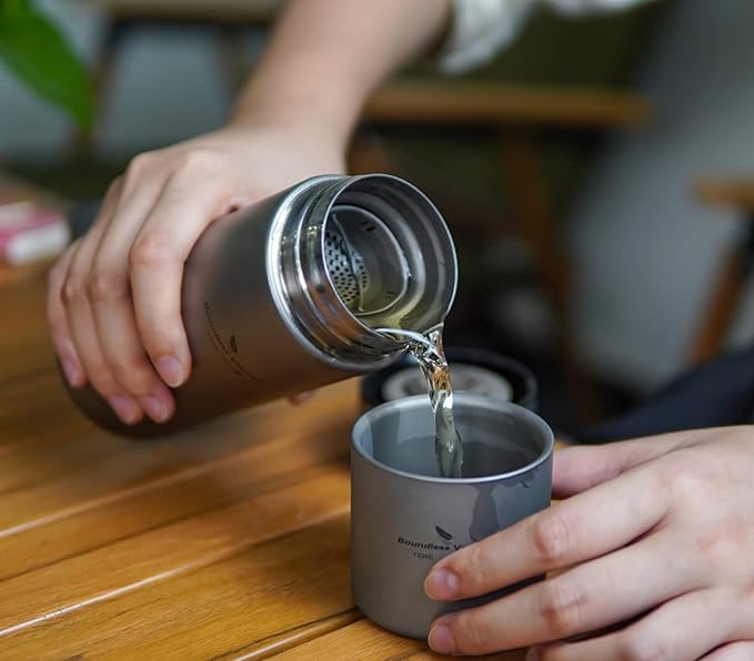 Boundless Voyage Titanium 300ml/450ml Vacuum Water Bottle with Tea Filter Double-Walled Lightweight Leak-Proof Sport Water Bottle for Travel Outdoor Office (15 fl oz)