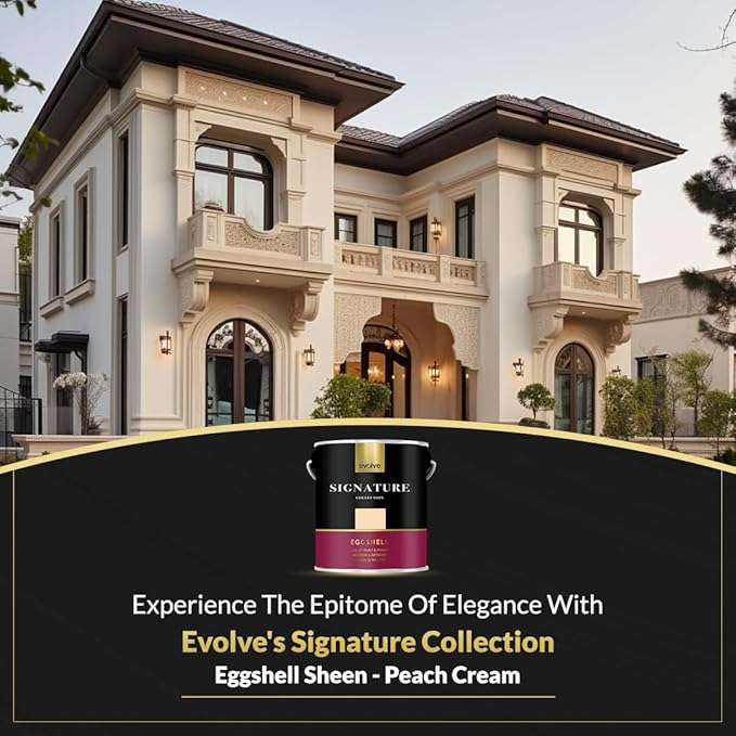 EVOLVE Signature Paint & Primer: Luxury Paint & Primer for Indoor & Outdoor Surfaces, Minimal Odor, Eggshell Sheen (Peach Cream, 1 Gallon)