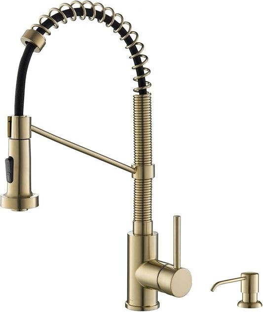 Kraus KPF-1610-KSD-53SFACB Bolden 18-Inch Commercial Kitchen Faucet with Soap Dispenser, Spot Free Antique Champagne Bronze