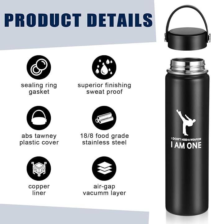 Layhit 3 Pcs Karate Gifts for Boy Girl Include Large Martial Art Duffel Bag 24 oz Stainless Steel Sport Water Bottle Karate Keychain Taekwondo Gifts for Sport Active Athletes Gym Back to School