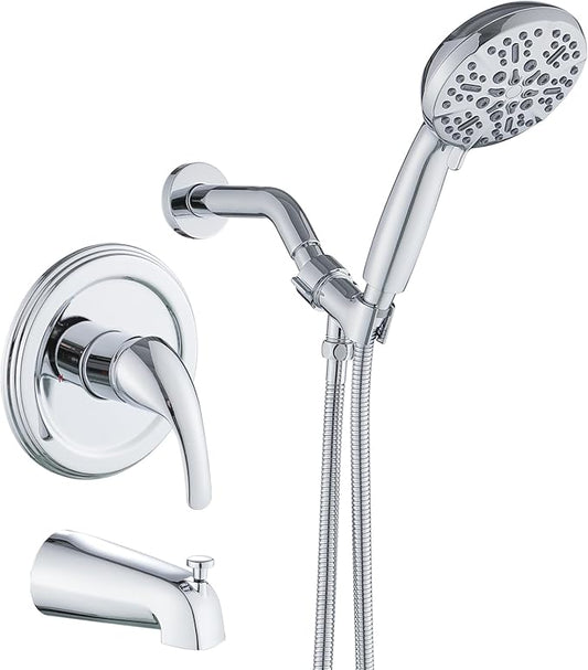 Chrome Shower Faucet Set Bathroom Shower Head Kit High Pressure Combo Tub Shower System 7 Modes ABS Handheld Spray shower valve kit Shower Head and Handle Set