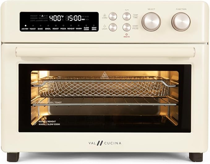 Retro Style Infrared Heating Air Fryer Toaster Oven, Extra Large Countertop Convection Oven 10-in-1 Combo, 6-Slice Toast, Enamel Baking Pan Easy Clean with Recipe Book, Almond Yellow Color