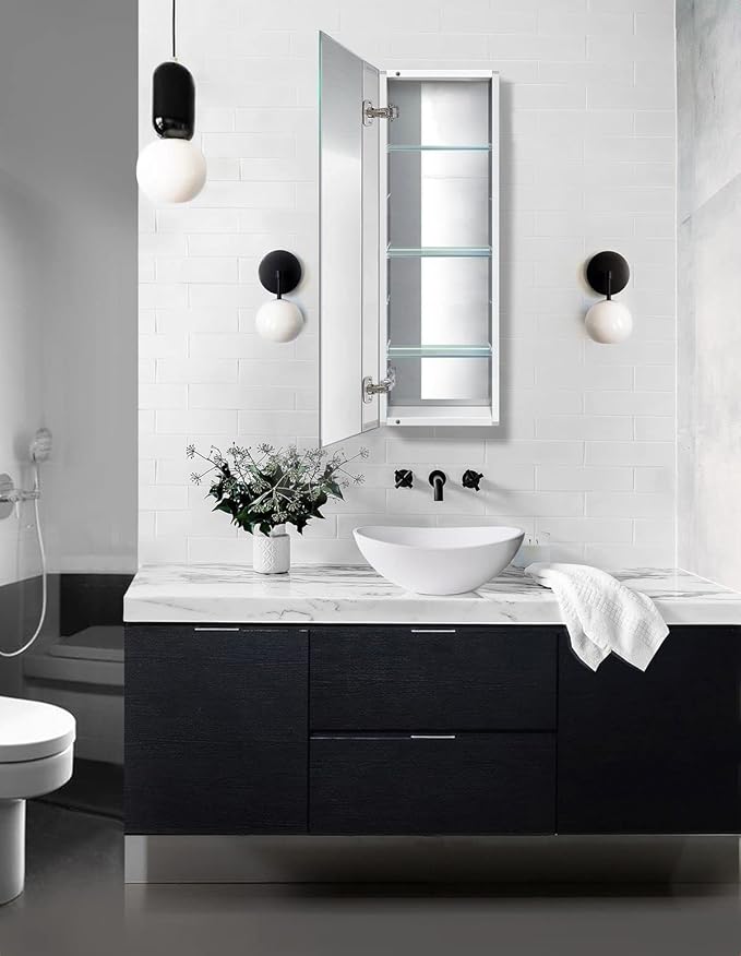 Krugg Medicine Cabinet | Recess or Surface Mount | Blum Hinge 170 Degree Soft Close|(12"x36")