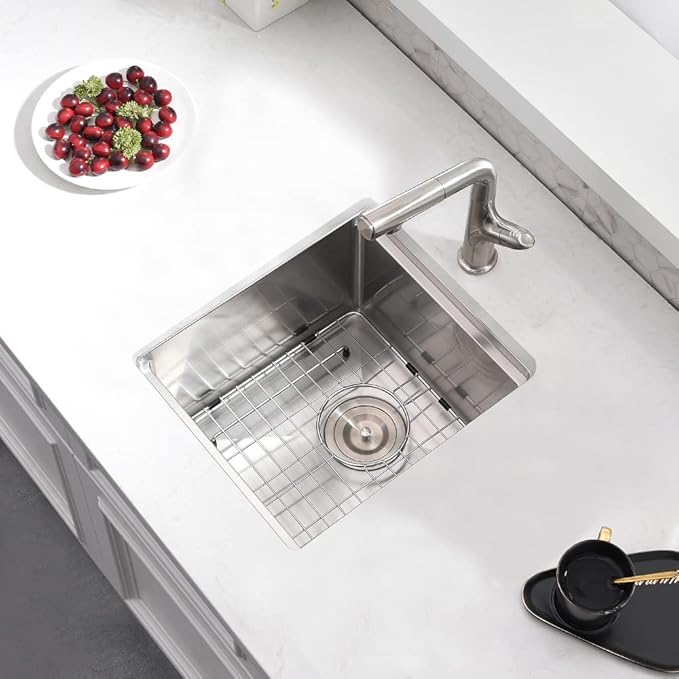 Undermount Bar Sink Stainless Steel, 15 x 17 Inch Undermount Workstation Small 16 Gauge Single Bowl Outdoor Kitchen Bar Prep Sink