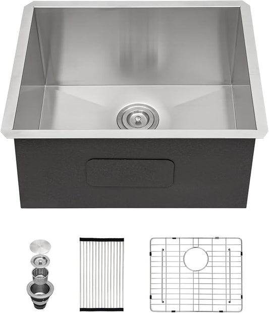 Lordear Undermount Laundry Sink 23" x 18" x 12" Single Bowl 16 Gauge Stainless Steel Deep Laundry Room Utility Kitchen Sinks Basin