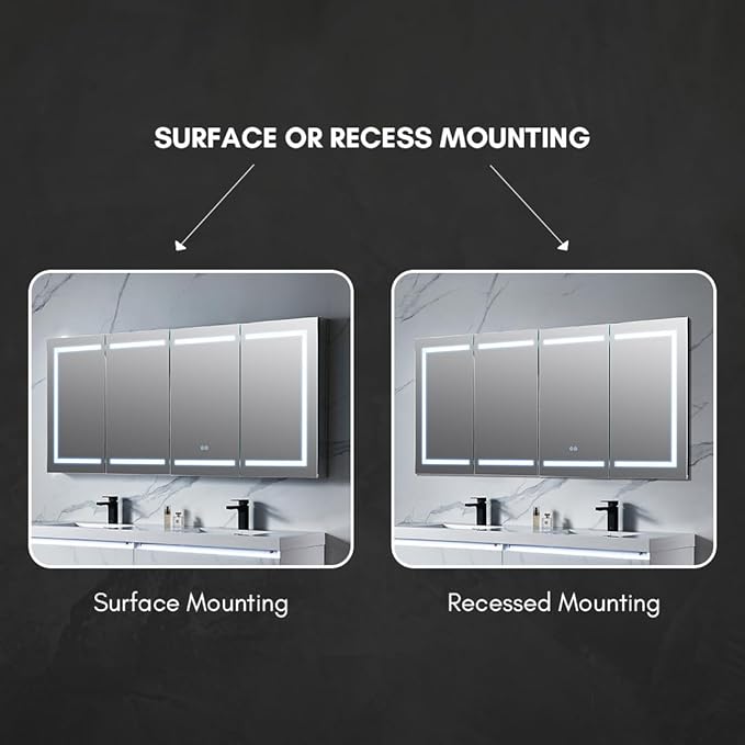 Blossom 72-Inch LED Lighted Mirror Medicine Cabinet for Bathroom, Surface or Recessed Mount Bathroom Cabinet, One Touch Built-in Defogger, Dimmer, Makeup Mirror, 3 Adjustable Glass Shelves