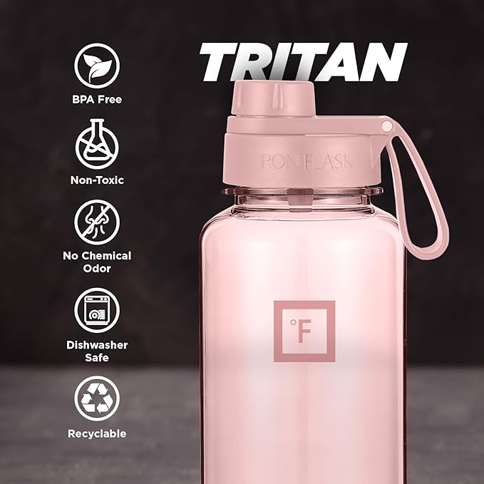 IRON °FLASK Clear Tritan Trekker Water Bottle with Chug Lid - Leak Proof & Lightweight for Gym, Hiking, Sports - Dishwasher Safe, BPA Free Plastic - Pink Marshmallow, 32 Oz
