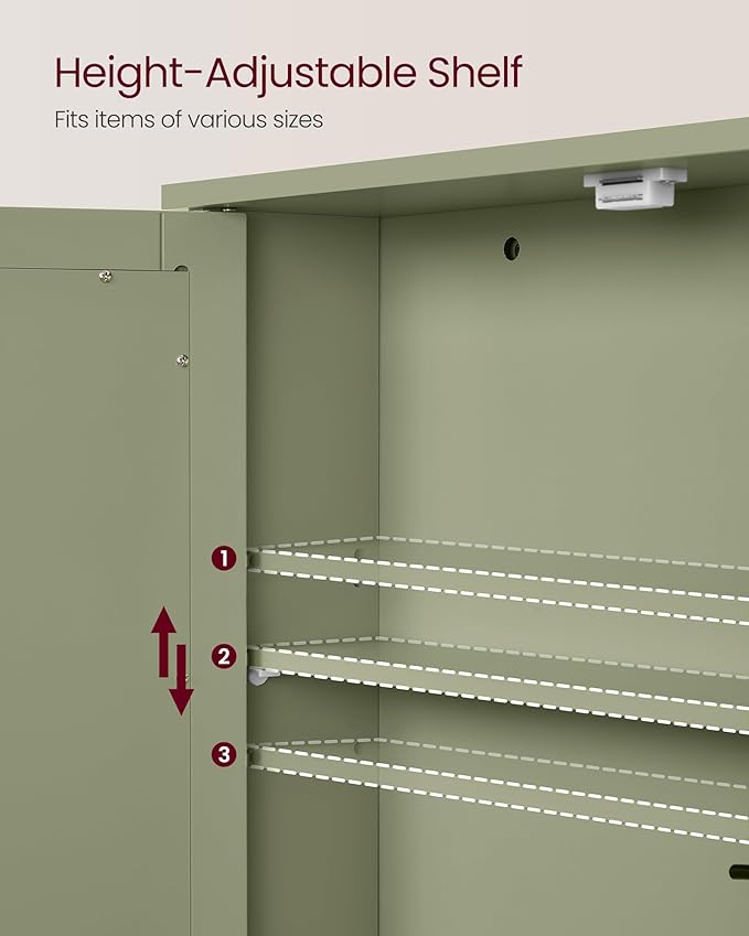 VASAGLE Bathroom Cabinet with Mirror, Wall Cabinet with 2 Mirrored Doors, Adjustable Shelf, Open Compartment, Wall-Mounted, 5.1 x 22.2 x 23 Inches, Sage Green ULHC002C02