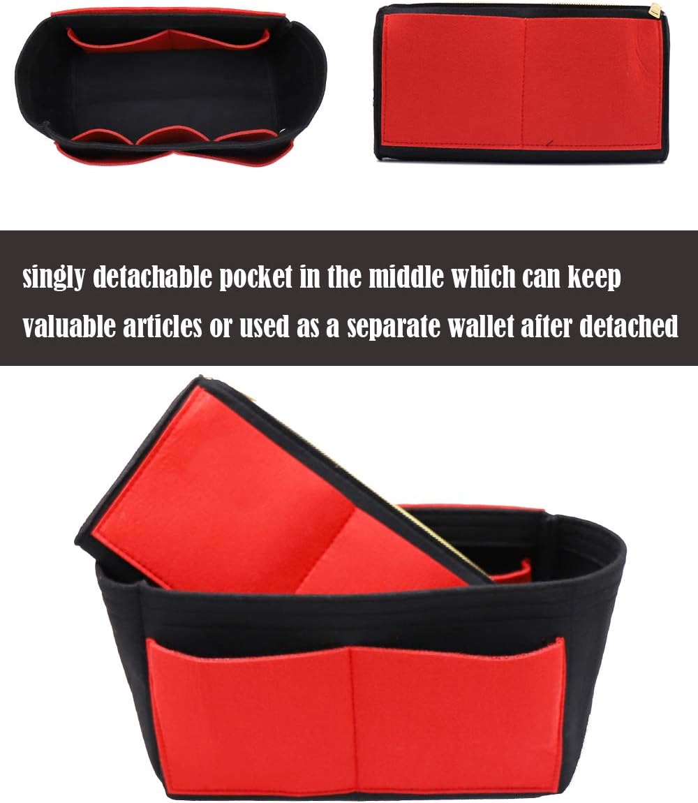 LEXSION Felt Purse Bag Organizer Insert with zipper Bag Tote Shaper Fit Speedy Neverful PM MM