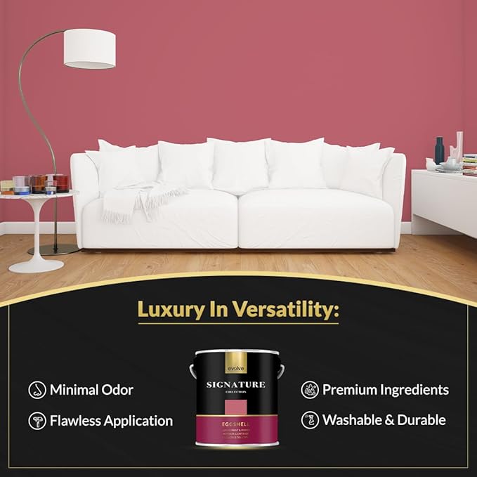 EVOLVE Signature Paint & Primer: Luxury Paint & Primer for Indoor & Outdoor Surfaces, Minimal Odor, Eggshell Sheen (Utah Red, 1 Gallon)
