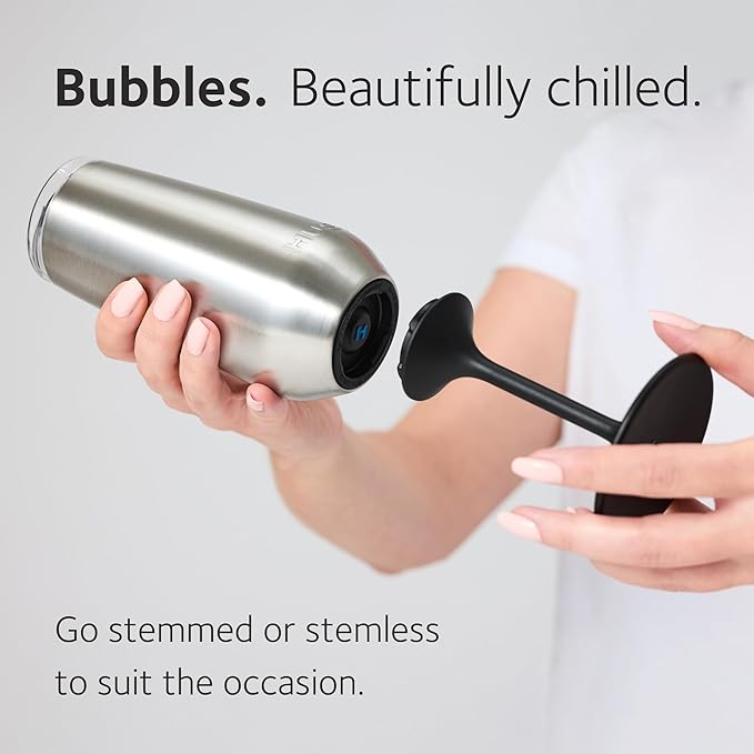 Huski Champagne Flute | NEW | Premium Stainless Steel Champagne Glass with Lid | Go Stemmed or Stemless with Detachable Stem | Triple Insulated Tumbler | 8oz Capacity | Great Gift (Brushed Stainless)