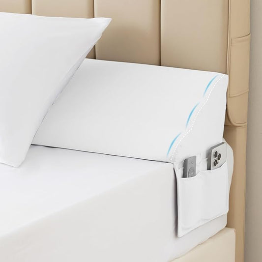 Queen Bed Wedge Pillow for Headboard, Foam Pillow Wedge for Headboard Gap, Mattress Bed Gap Filler Queen Triangle Pillow Wedge, Anti-slip Bed Crack Pillow Space Filler Queen (60"×10"×6") White