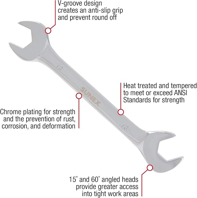 SUNEX TOOLS 9914M Metric Angle Wrench Set, Fully Polished, 6mm - 19mm, 14-Piece