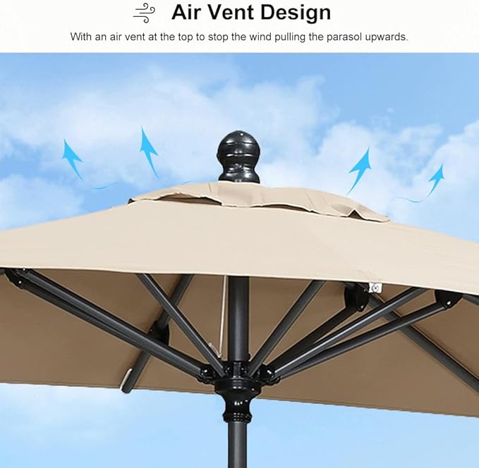 PURPLE LEAF 6' x 4' Rectangular Patio Umbrella Outdoor Table Umbrella Aluminum Frame Market Umbrella Sun Umbrella with 8 Sturdy Ribs Tilt for Garden Deck Lawn Pool Taupe