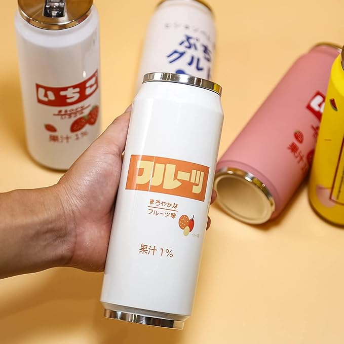 Kawaii Water Bottles Stainless Steel Water Bottle Kawaii Water Bottle with Straw Japanese Water Bottle Insulated (500ml/16.12oz，White lychee)