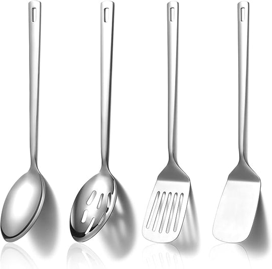Homquen Stainless Steel Kitchen Utensils Set 4pcs, Cooking Utensils Set, Kitchen Tools Spatulas Set, Cooking Spoons, Home Essentials Kitchen Gadgets Accessories
