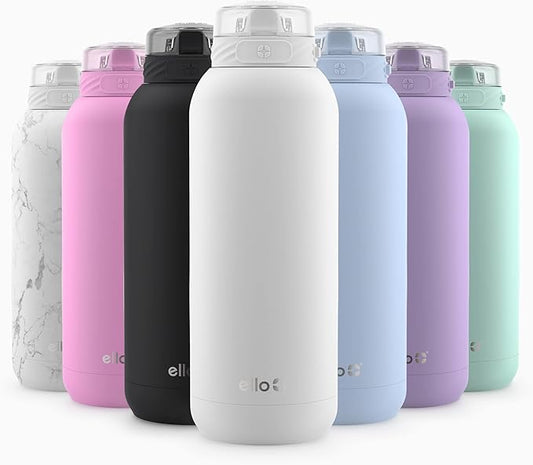 Ello Cooper 40oz Stainless Steel Water Bottle with Straw and Carry Handle, Double Walled and Vacuum Insulated Metal, Leak Proof Locking Lid with Soft Silicone Spout, Reusable, BPA Free, White