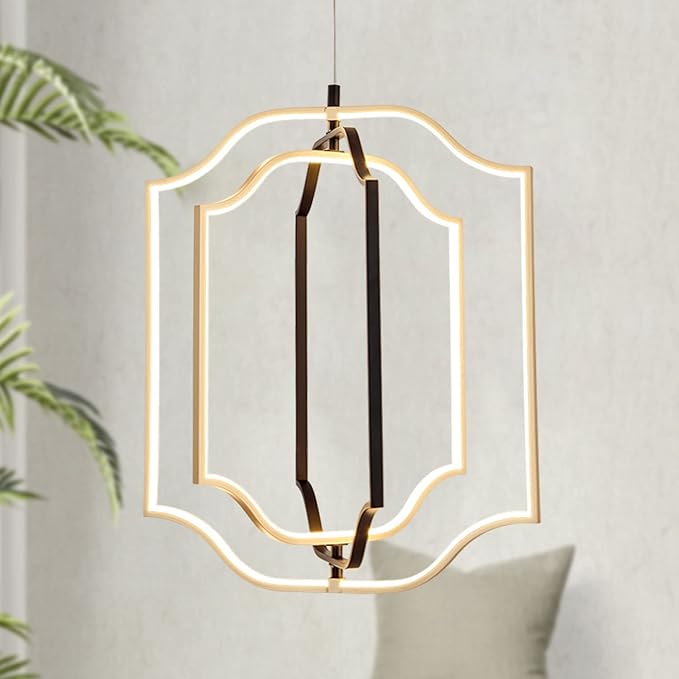 modern LED chandelier DIY creative chandelier adjustable hanging chandelier round ring 3 ring 3000K warm white light fixture for dining room bedroom kitchen island hall black gold (D = 19.7")