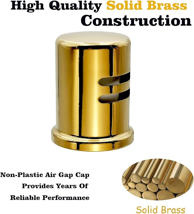 Dishwasher Air Gap Cover only, Skirted, Replacement air gap dishwasher,Solid Brass, Polished Brass Finish