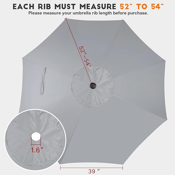 Blissun 9ft Patio Umbrella Replacement Canopy, Market Umbrella Top, Outdoor Table Umbrella Canopy for 8 Ribs, Canopy Only