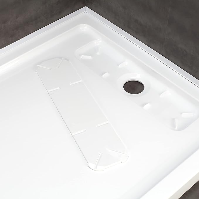 OVE Decors 48-in W x 32-in D Shower Base Pan Rectangle, Hidden Side Drain, White Acrylic, Reversible Design