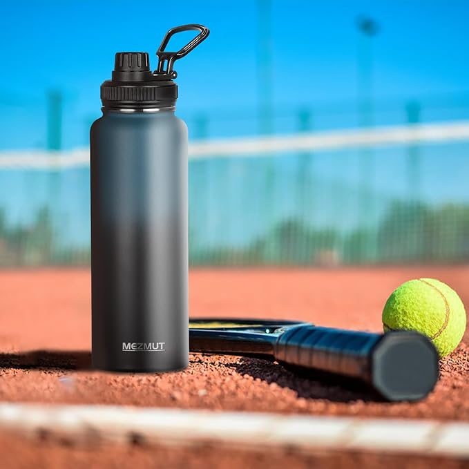 Insulated Water Bottle with Straw&3 Lids 40oz Stainless Steel Water Bottles Metal Water Bottle Double Walled Vacuum Insulated Bottles Thermos Leak-Proof Travel Thermal (Gradient Blue Black)