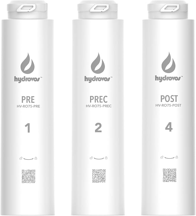 HV-RO075-FP Water Filters, Replacement Cartridges #1, 2, 4 for HYDROVOS 75 GPD Reverse Osmosis System, Easy DIY Filter Changes, Pack of 3