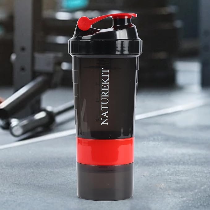 Shaker Bottle,Protein Shaker with Powder Storage Container 18oz, Leak Proof, Gym Bottle Portable Pre Workout for Mix & Drink Shakes & Smoothies,Dishwasher Safe,BPA Free,Red