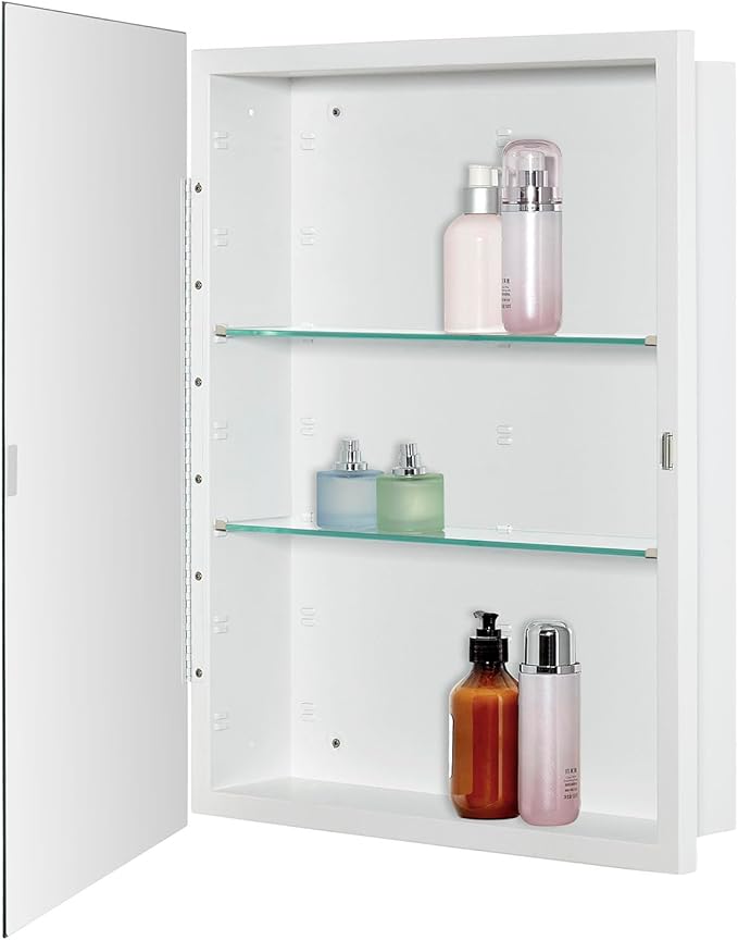 Bathroom Medicine Cabinet with Beveled Edge Mirrored Door 20 x 26 inch, Recessed or Surface Mount, with Adjustable Glass Shelves