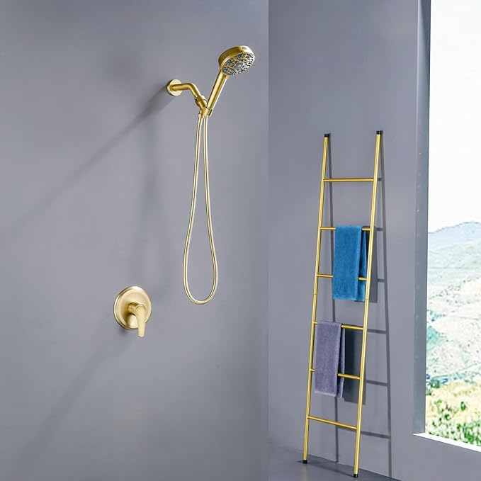 Shower Faucet Set with 7 Functions Handheld Shower Head Filter Shower Combo Set Shower System Shower Trim Kit Brushed Gold