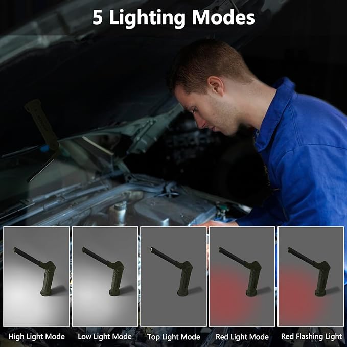 Working Light Portable, Rechargeable Work Lights with Magnetic Base Hanging Hook,360° Rotate 5 Modes,COB LED 700 Lumens Foldable Inspection Light for Car Repair, Grill and Outdoor Use(2pack)