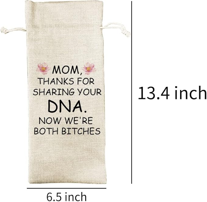 Funny Mom Birthday Gifts Wine Bag for Mother,, Sharing Your DNA Wine Bag, Presents for Mom Mummy Mother Grandmother, Gifts for Mom from Son Daughter (DL098)