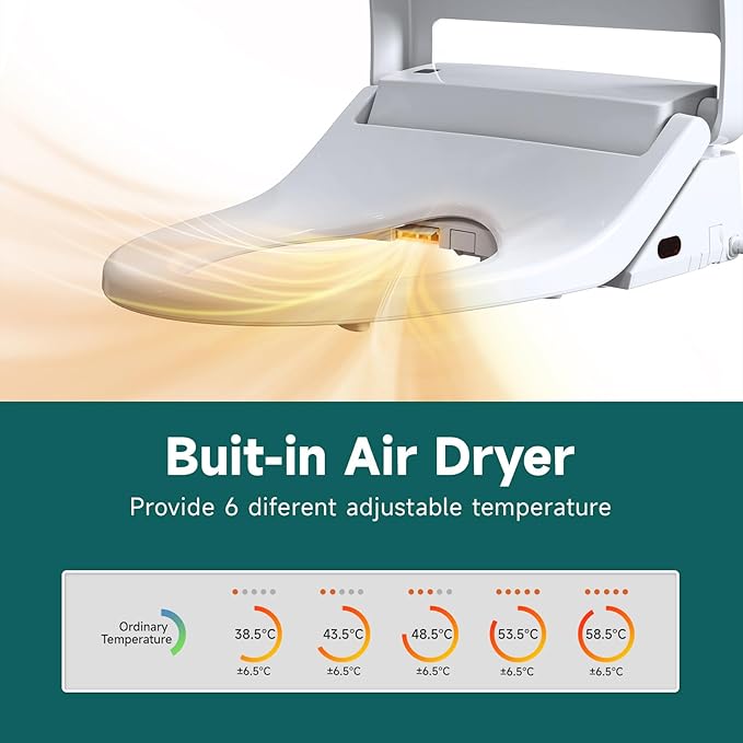 Smart Bidet Toilet Seat,Electric Bidet Attachment for Existing Toilet with Warm Water,Dryer,Heated Seat,Elongated
