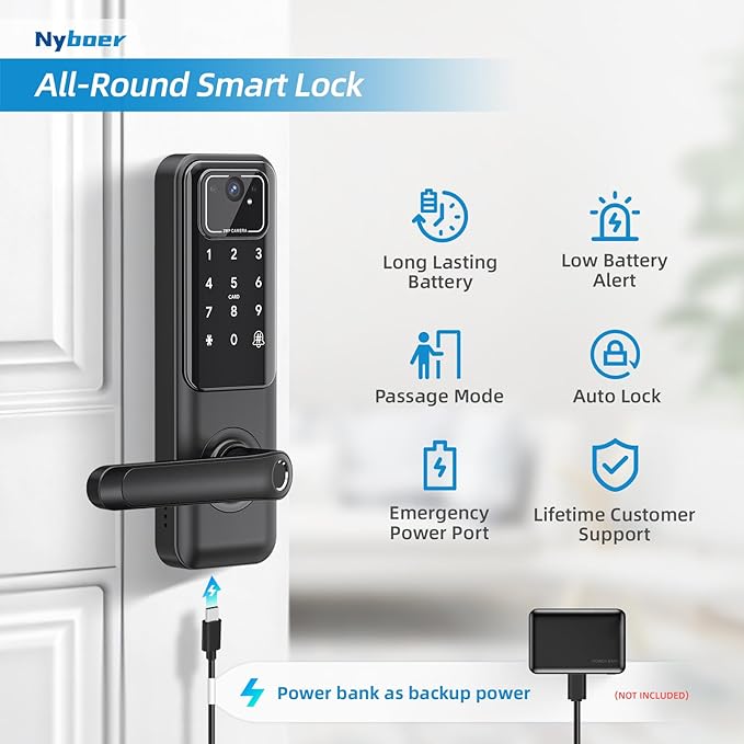 WiFi Camera Video Smart Door Lock with Fingerprint, Nyboer Keyless Entry, Electronic Digital Keypad with Handle