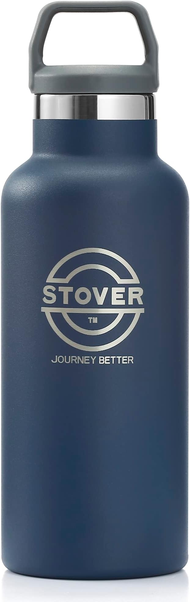 STOVER Insulated Water Bottle, 16oz Stainless Steel Double Wall Vacuum Wide Mouth Leakproof Twist Lid, Ideal for Sports, Travel & Daily Use (Navy Blue)