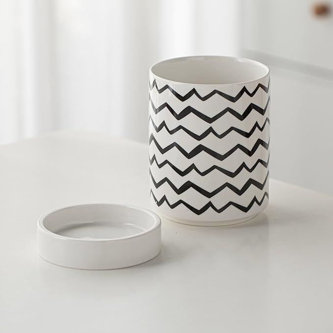 Small Utensil Holder for Kitchen Counter 4.1 x 6 Inches Ceramic Cooking Utensil Crocks Countertop Organizer Vintage Farmhouse Kitchen Decor Caddy,Ripple