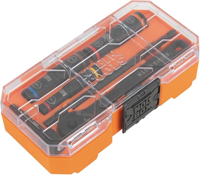 Klein Tools 65238 KNECT Impact Socket Set, Deep Sockets with Wrench, 3 Heavy-Duty Color Coded Flip Sockets, 6 SAE Sizes, Ratchet, Adapter and MODbox Case