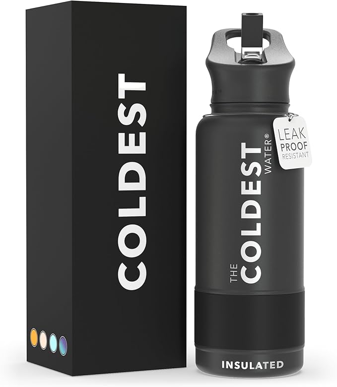 Coldest Sports Water Bottle with Straw Lid Vacuum Insulated Stainless Steel Metal Thermos Bottles Reusable Leak Proof Flask for Sports Gym (Stealth, 32 oz)