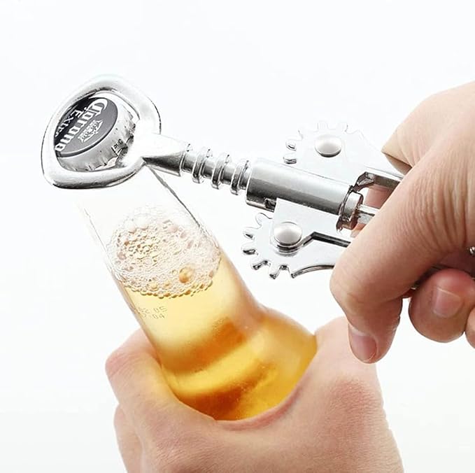 Wing Corkscrew Red Wine and Beer Bottle Opener with Wine Foil Cutter and Wine Stopper (401-Silver)