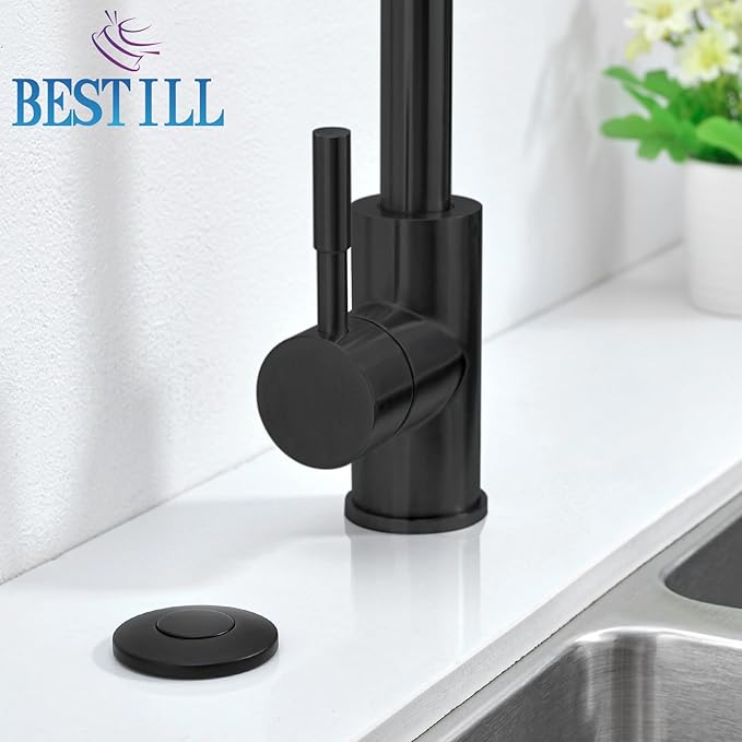 BESTILL Garbage Disposal Air Switch Kit - UL Listed, Brass 2.95" Short Sink Top On/Off Switch Button for Food Waste Disposer, Matte Black, Compatible with all Garbage Disposals