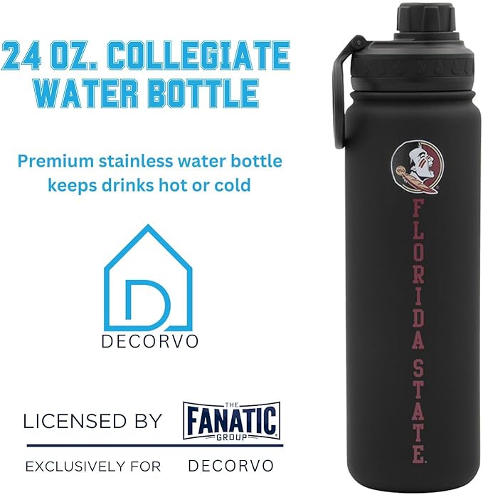 Florida State Water Bottle - Black Double Walled Stainless Steel 24 oz Keeps Drinks Cold or Hot