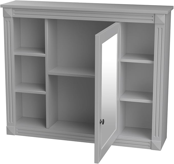 Merax Bathroom Medicine Cabinet with Mirror, Wall Mounted Over Toilet Storage Cabinet Organizer with Doors and Shelves for Bathroom Laundry Room (Mirror Cabinet Only, Gray)