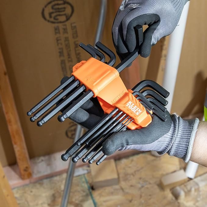 Klein Tools BLS10M 10-Key Metric Hex Key Caddy Set, L-Style Ball-End Keys, Sizes 1.5 to 10mm, Heat-Treated, Black Phosphate