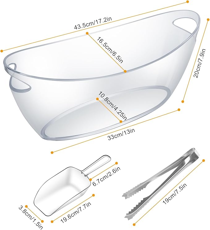 Acrylic Ice Buckets for Parties 2 Pack, IKAYAS 5.5L Large Acrylic Ice Tub with Scoop and Stainless Steel Tongs for Cocktail Bar Mimosa Bar Supplies, Champagne Bucket Beer Bucket Acrylic Tub
