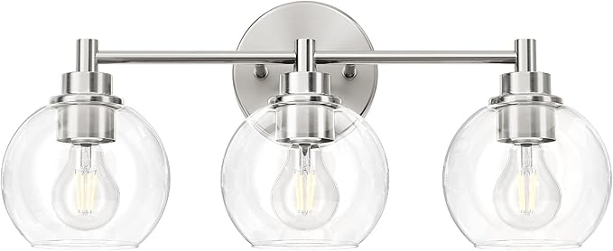 VONLUCE Bathroom Light Fixtures, 3-Light Vanity Light with Globe Glass Shades E26 Sockets, Bathroom Lights Over Mirror for Bedroom Hallway Living Room, Brushed Nickel Finish, ETL Certificated
