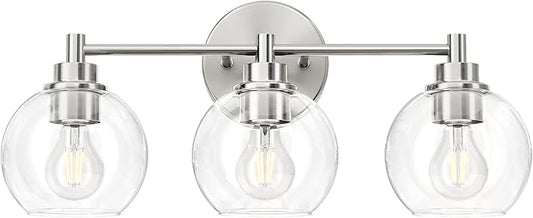 VONLUCE Bathroom Light Fixtures, 3-Light Vanity Light with Globe Glass Shades E26 Sockets, Bathroom Lights Over Mirror for Bedroom Hallway Living Room, Brushed Nickel Finish, ETL Certificated