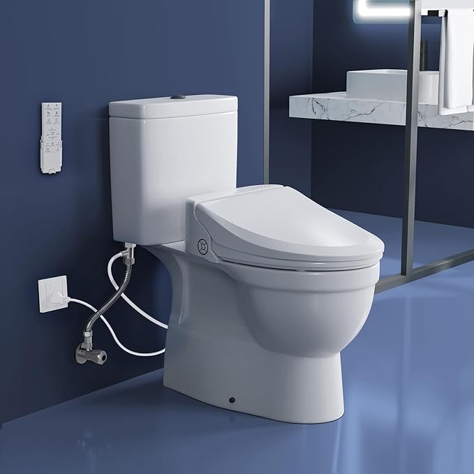 Bidet Toilet Seat, Smart Unlimited Warm Water, Electronic Heated Toilet Seat with Remote Control, Turbo Wash, Dryer, Rear and Front Wash, Slow Closes, Night Light, White, 102S-W
